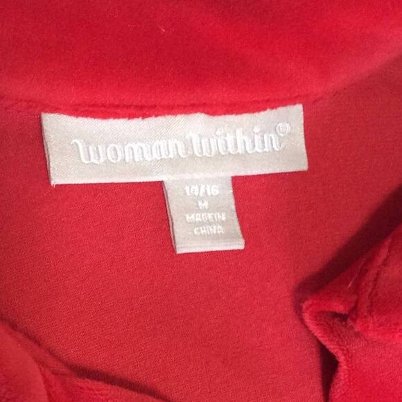 Woman Within Women's Velvet Velour Button Up Shirt Top Red Long Sleeves 14-16/M - Picture 9 of 13